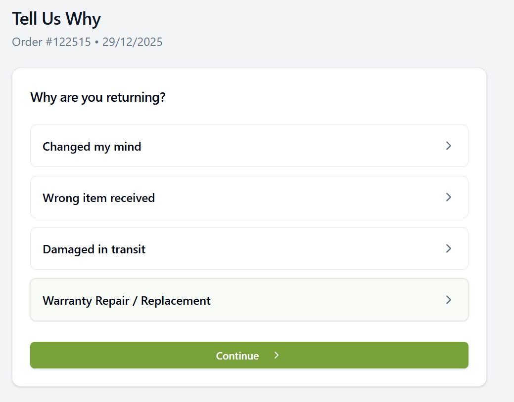 Return Reason Selection