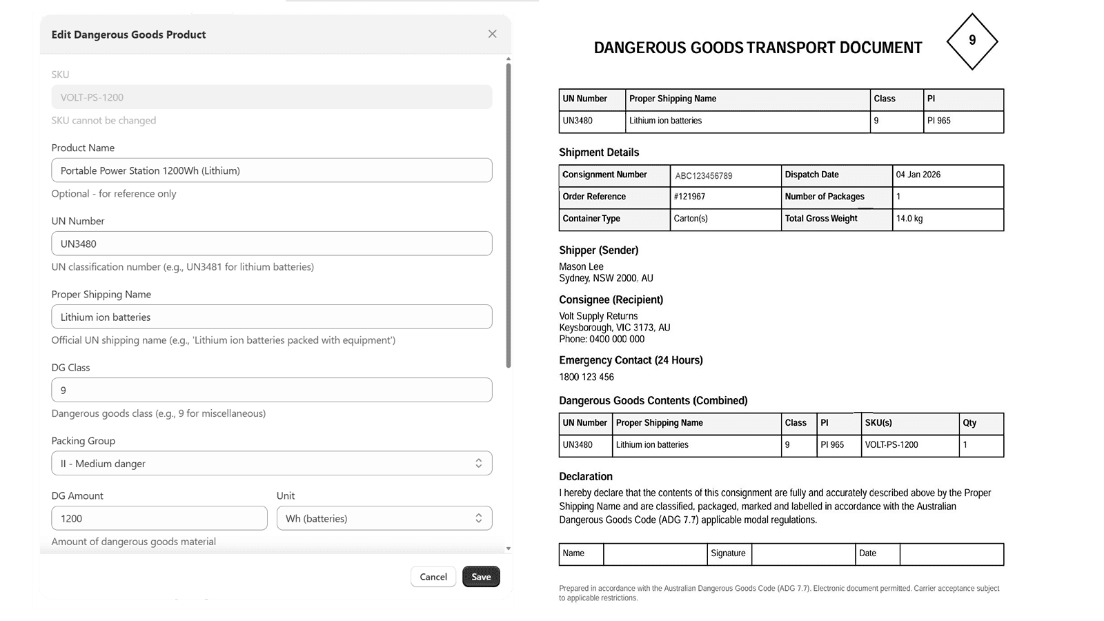 Dangerous Goods Configuration